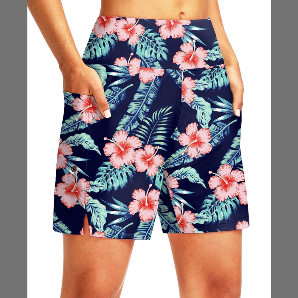 Gradual | Floral Women's Swim Shorts - Navy and Pink